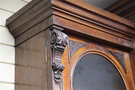 A good Victorian pollard oak breakfront library bookcase, W.8ft D.1ft 10in. H. including detached pediment scrolls 9ft 2in.